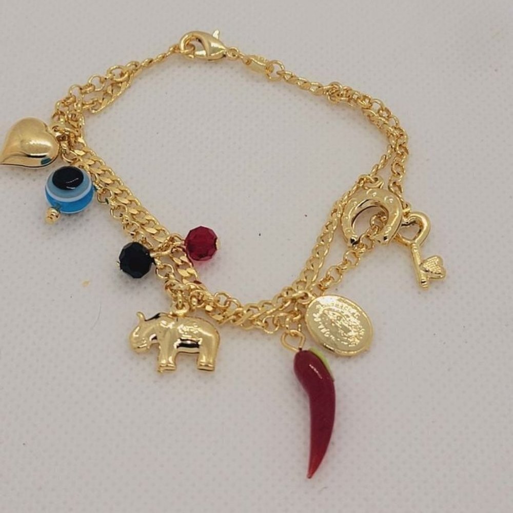 Brand New Brazilian 18k Gold Filled Baby Blue Evil Eye Lucky Charms Bracelet
